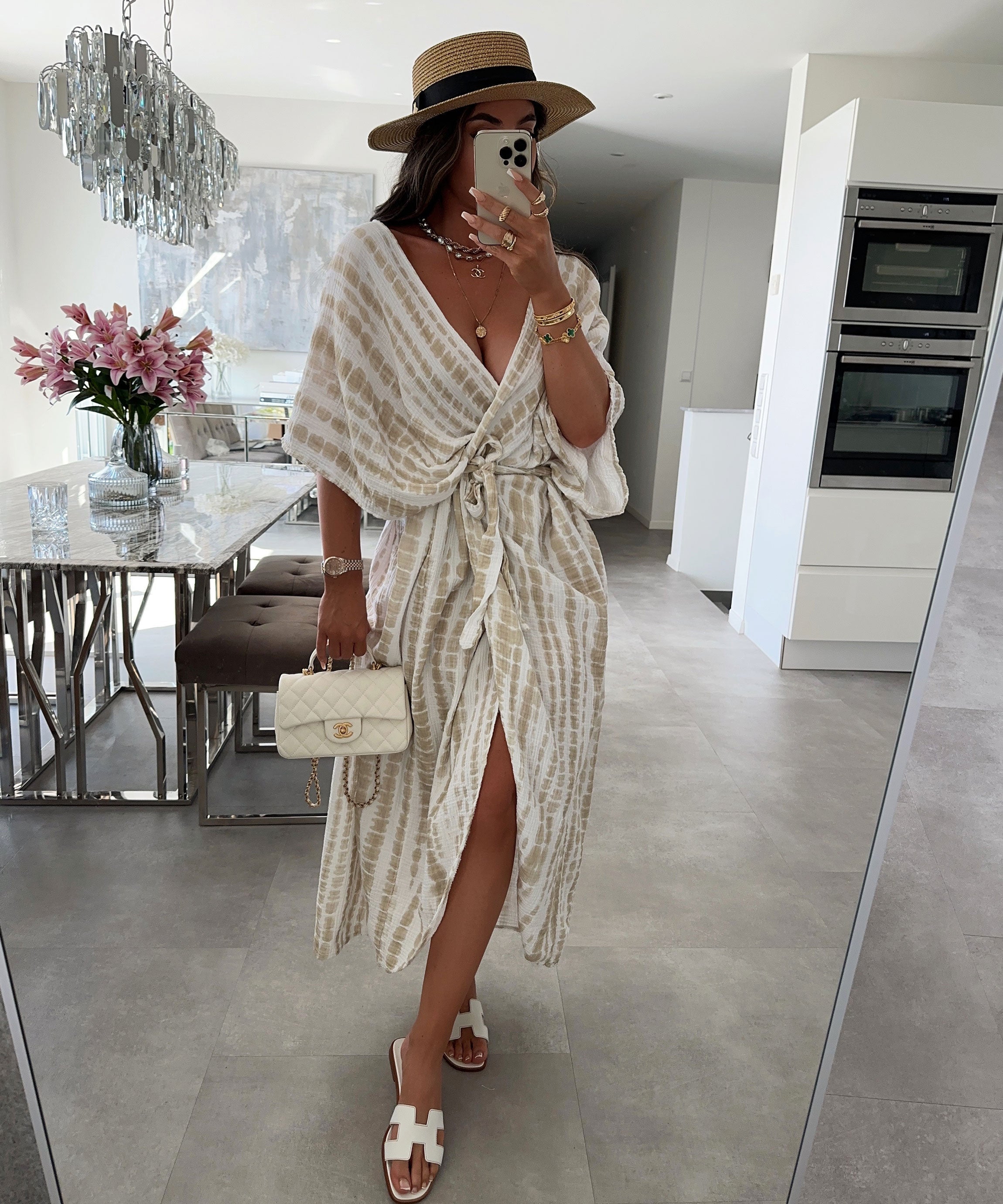 Malorie - Beige Snake Print Summer Cover-Up