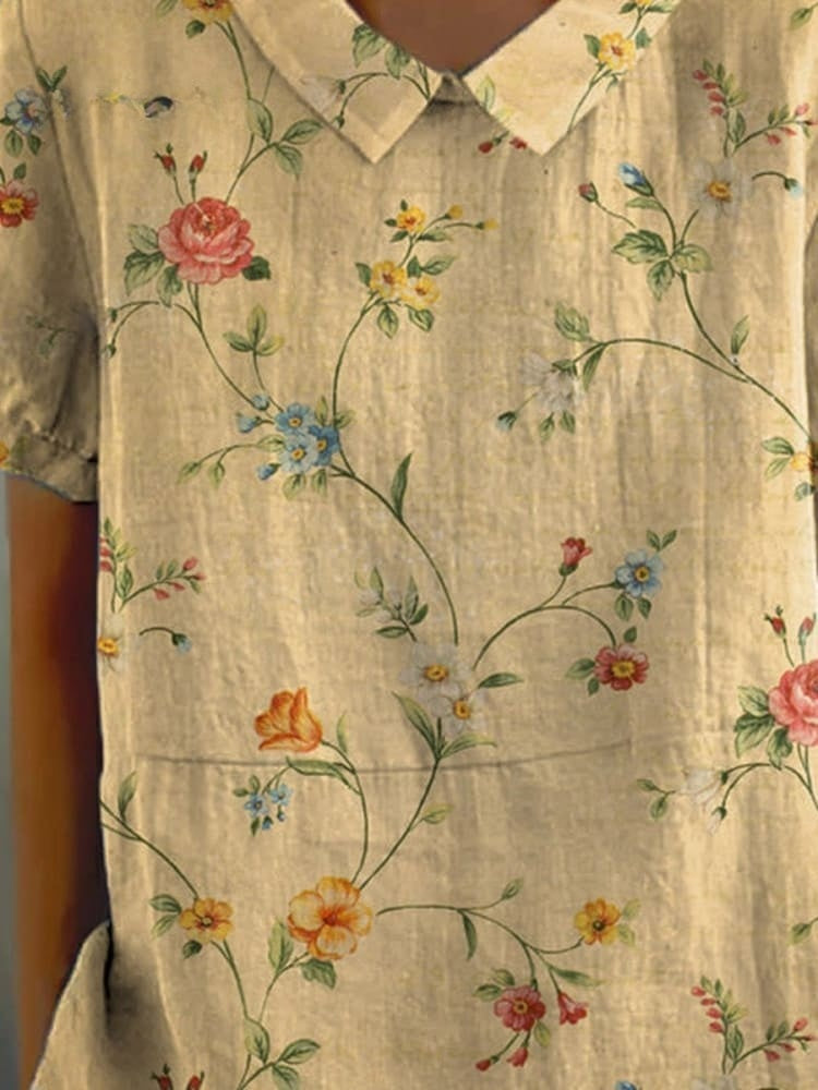 Karen Retro Floral Print Cotton Shirt with a Vintage Touch