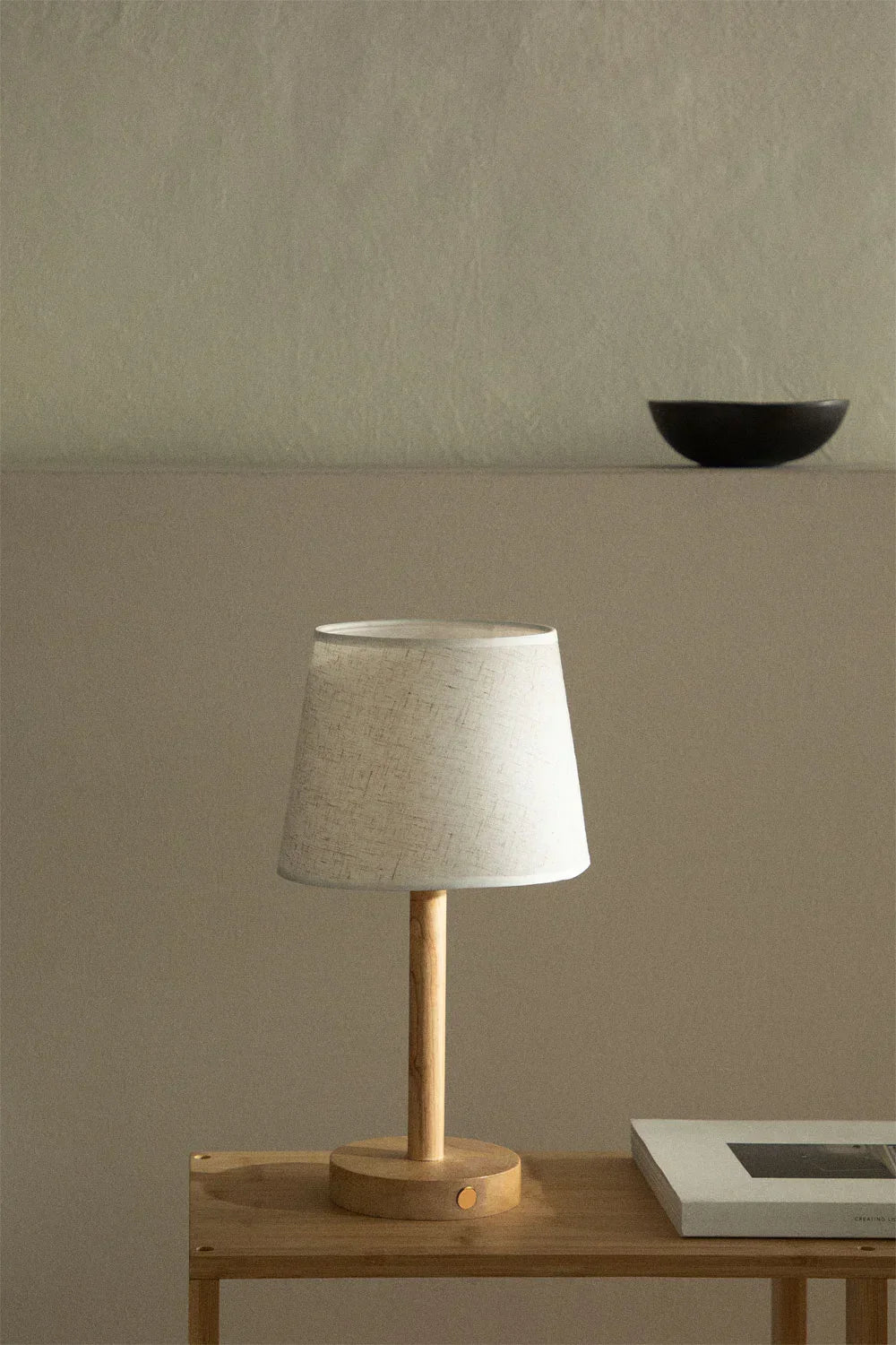 Wireless table lamp made of wood