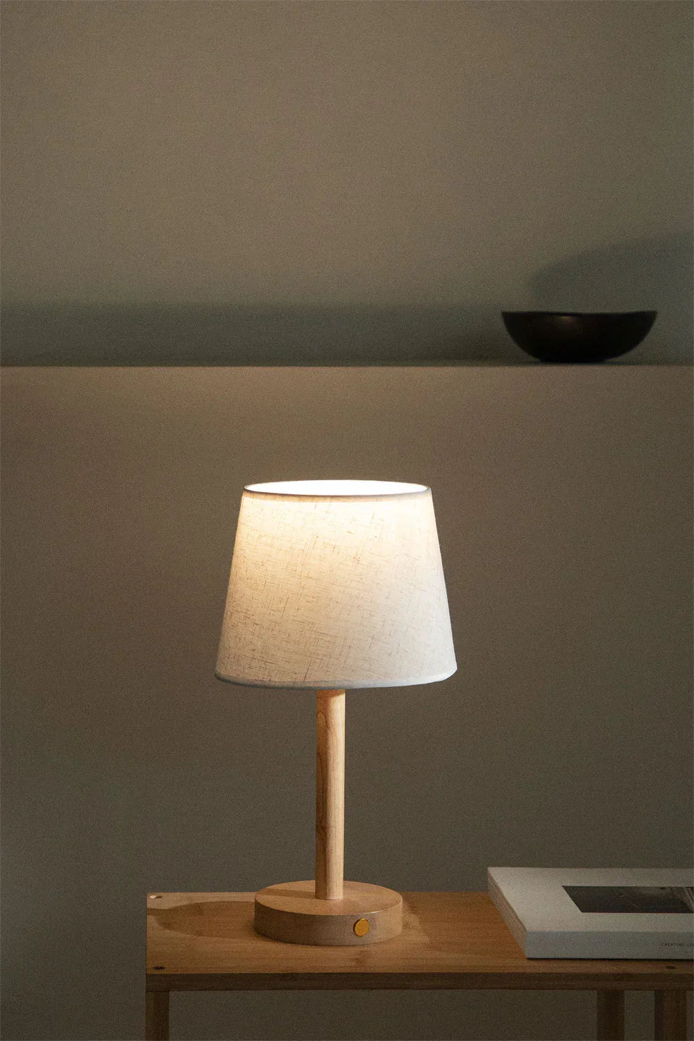 Wireless table lamp made of wood