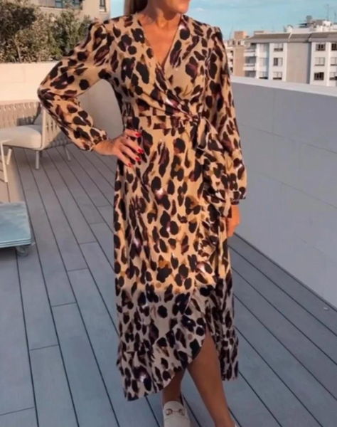 Savannah | V-Neck Leopard Pattern Long Dress