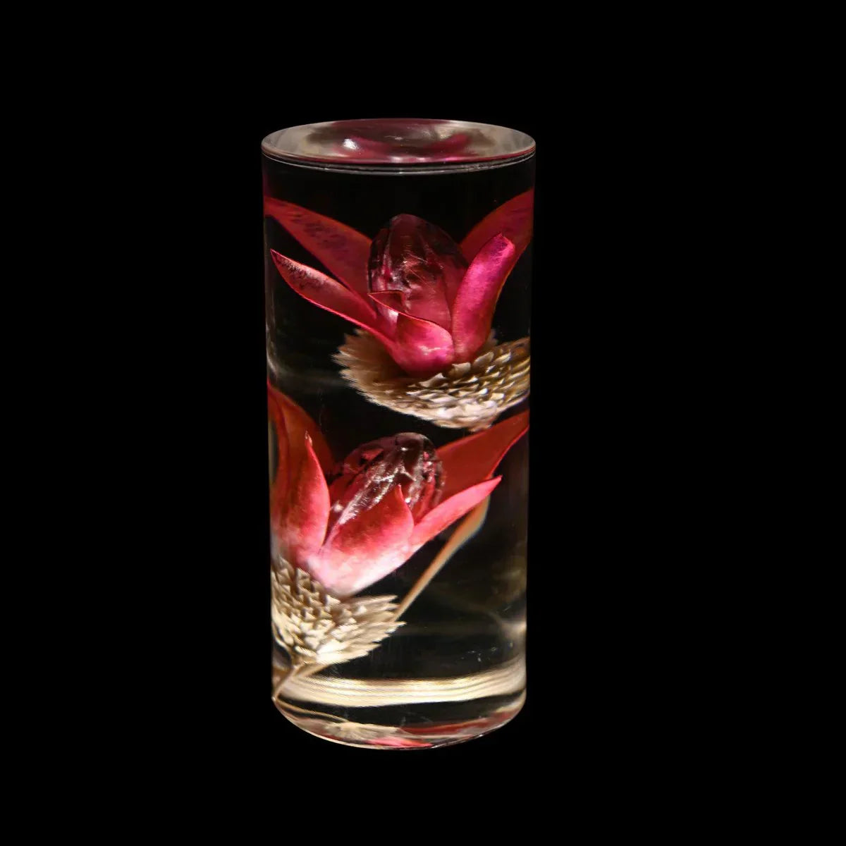 FloraGlow - LED Table Lamp with Flower-Filled Clear Cylinder Base