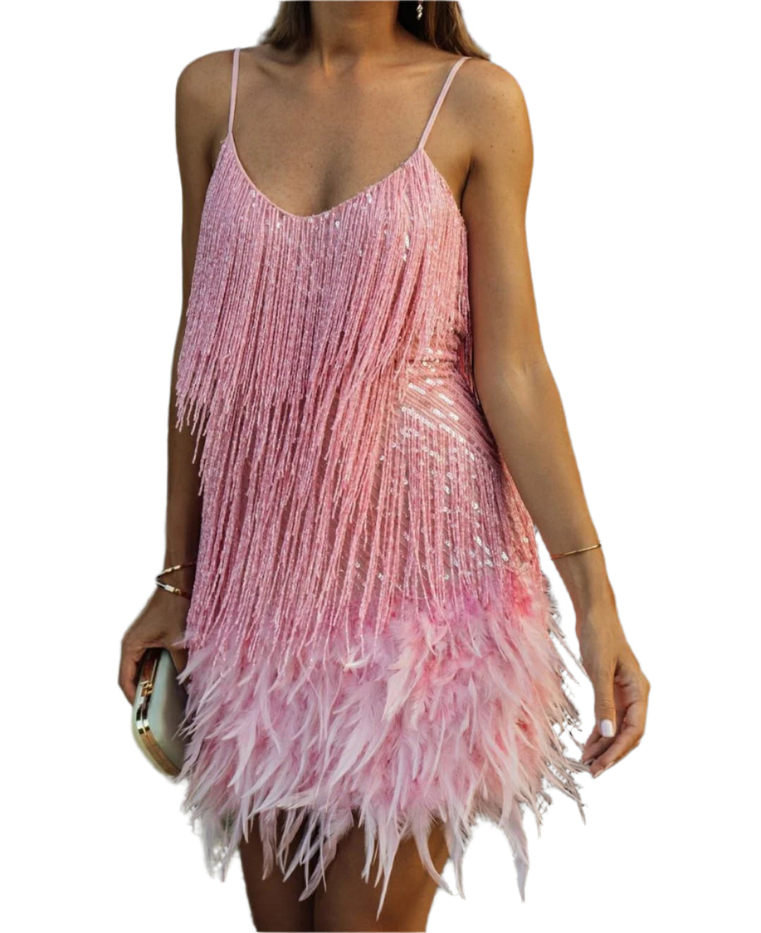 Franceska - Glamorous Fringe and Feather Mini Dress