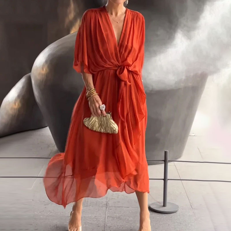 Eglantine - Elegant Flowing Dress with V-Neck