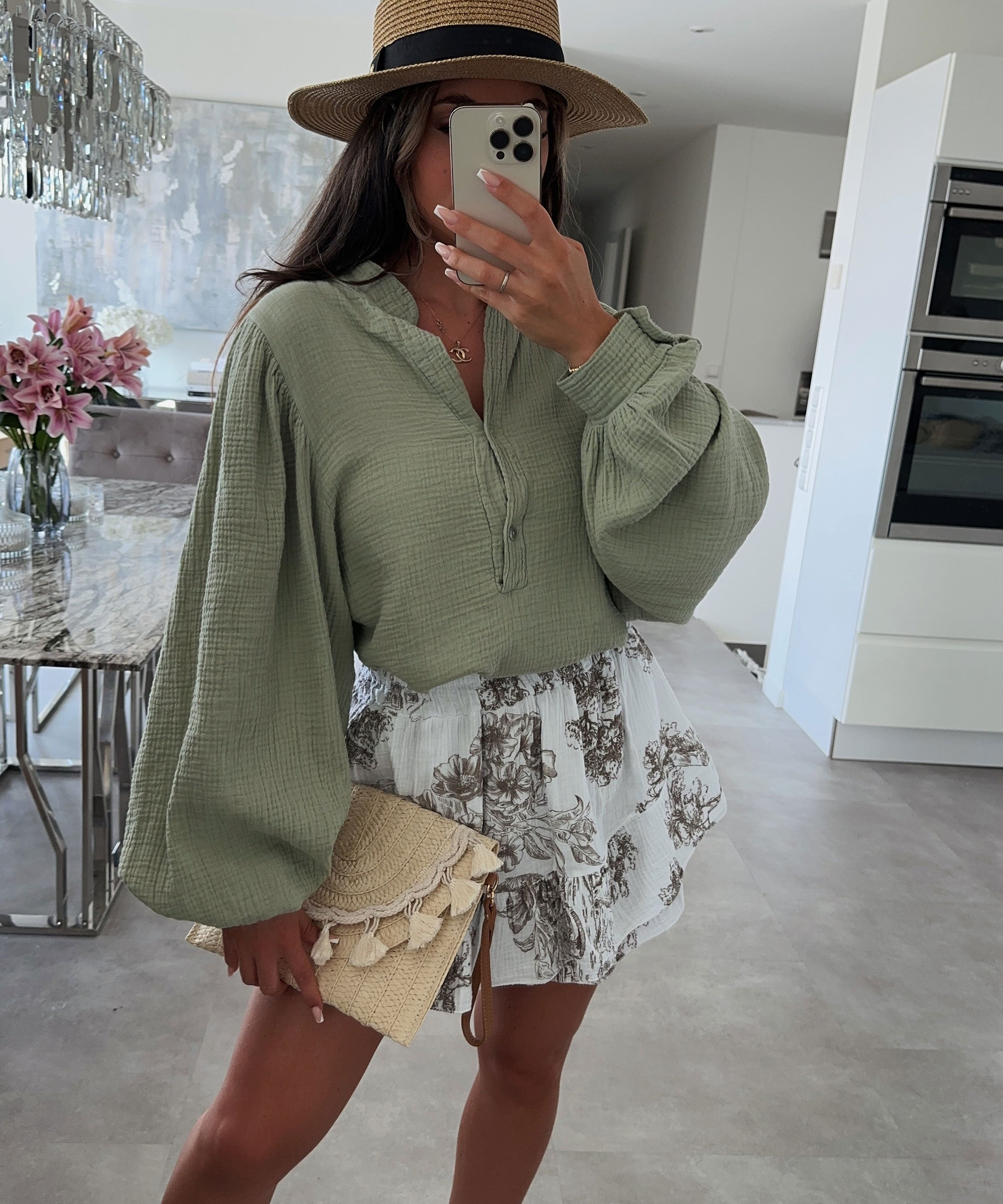 Lila Matcha Puff Sleeve Blouse