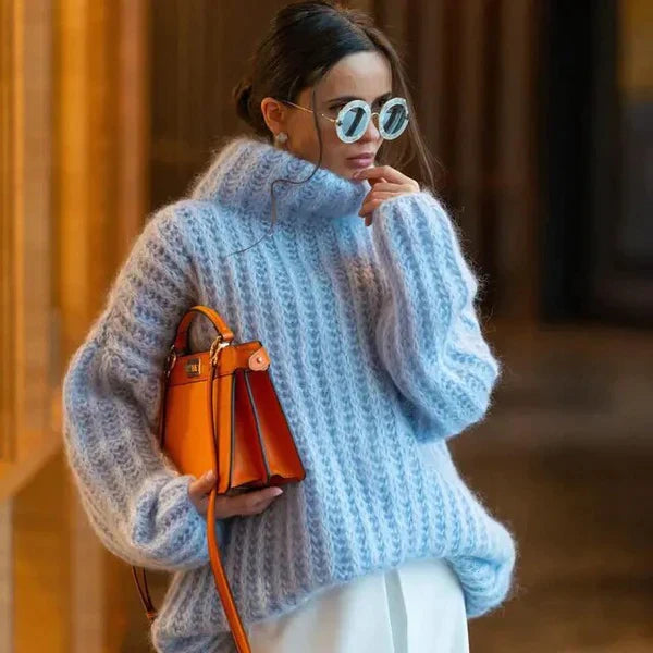 Victoria - Warm, fluffy knitted sweater with turtleneck